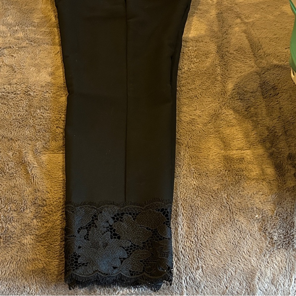 Elegant Black Lace Hem Women’s Pants